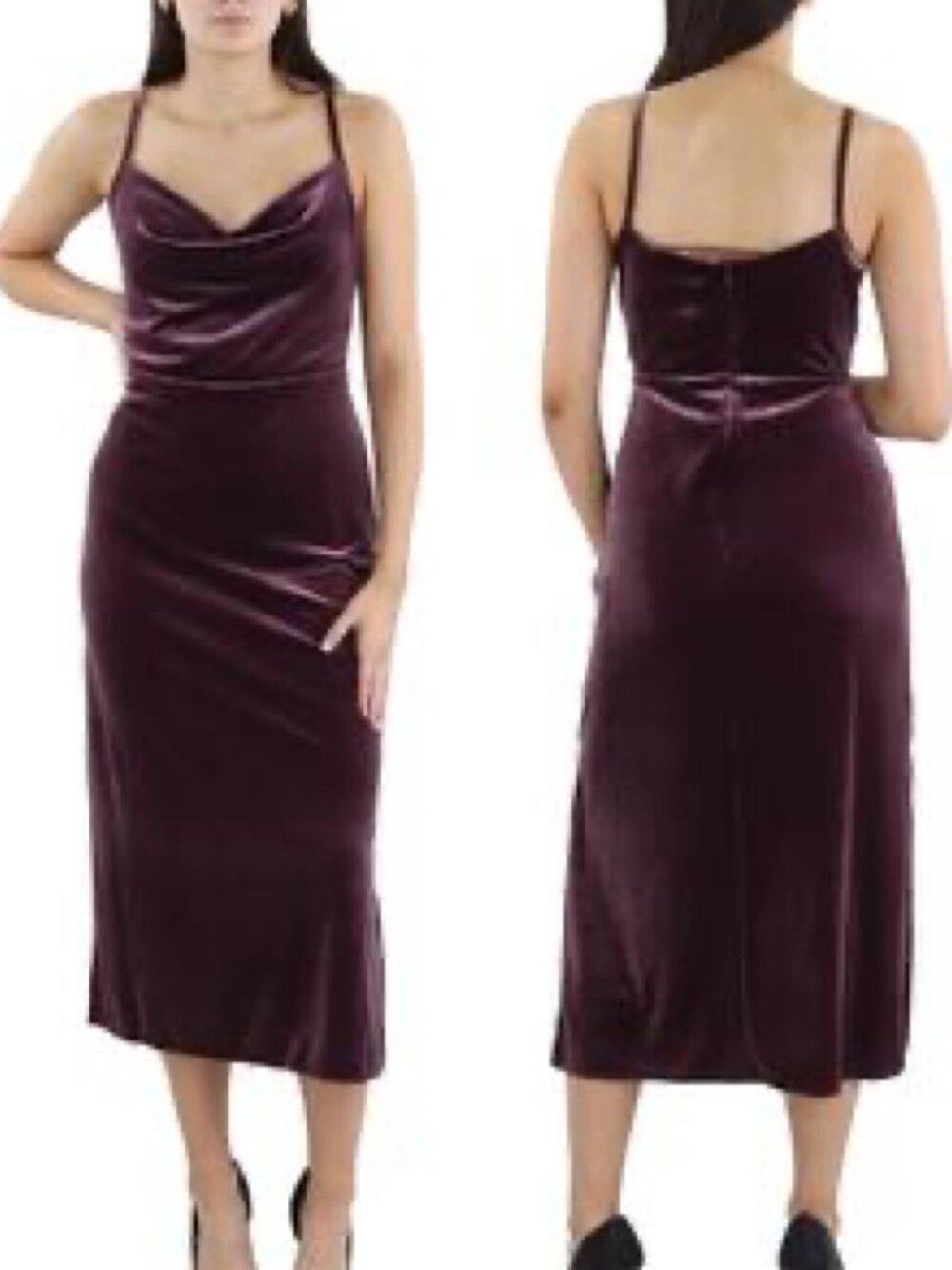 NWT Women's Taylor Dress Cowlneck Velvet Midi Wine Dress Size 14 2991M